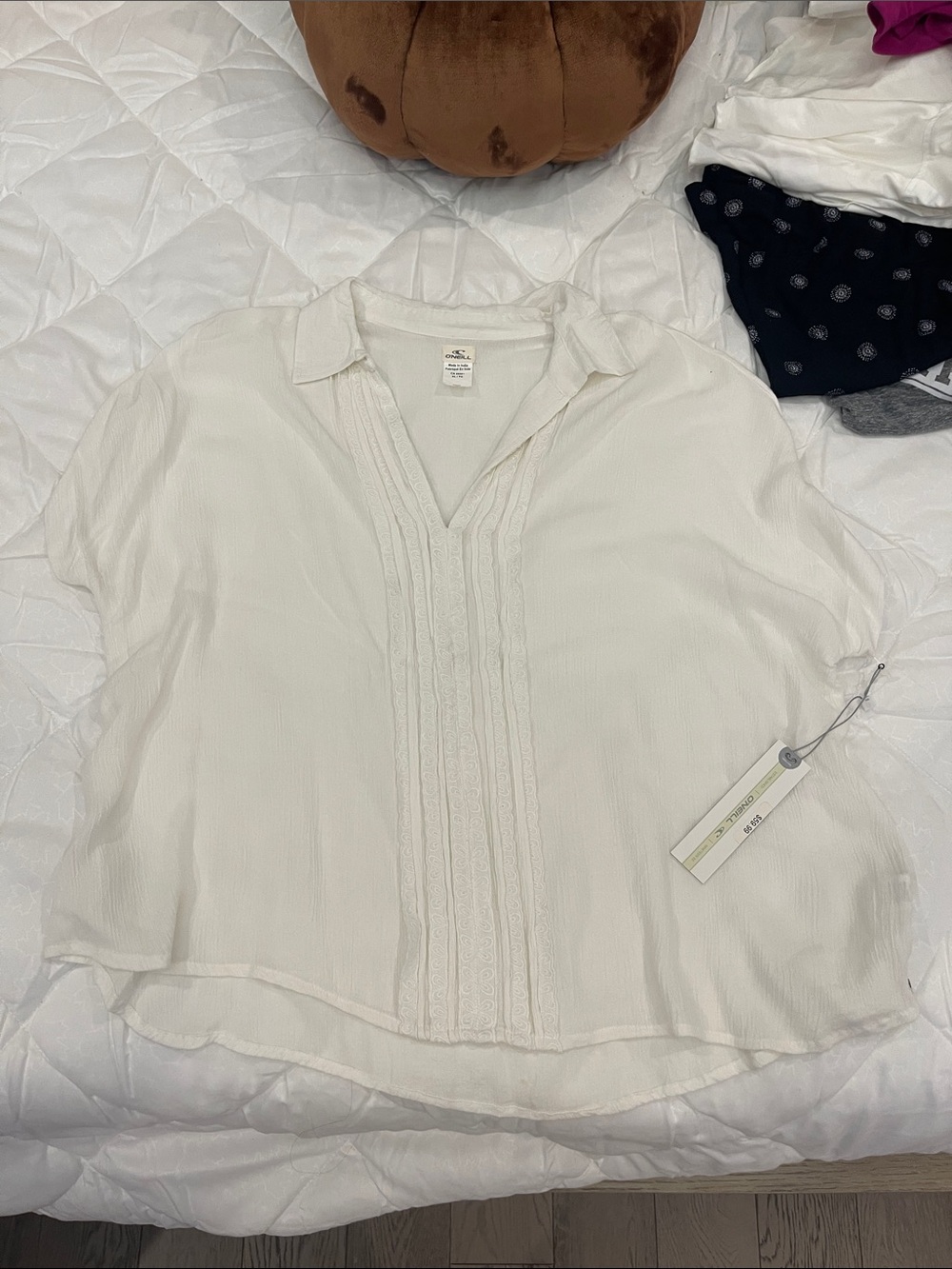 Women's White Collared Split-Neck Blouse - Lightweight Button-Front Style